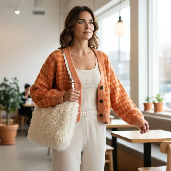 Cotton On Cardigan Sweater Checkered Size Large EUC - Picture 2 of 11